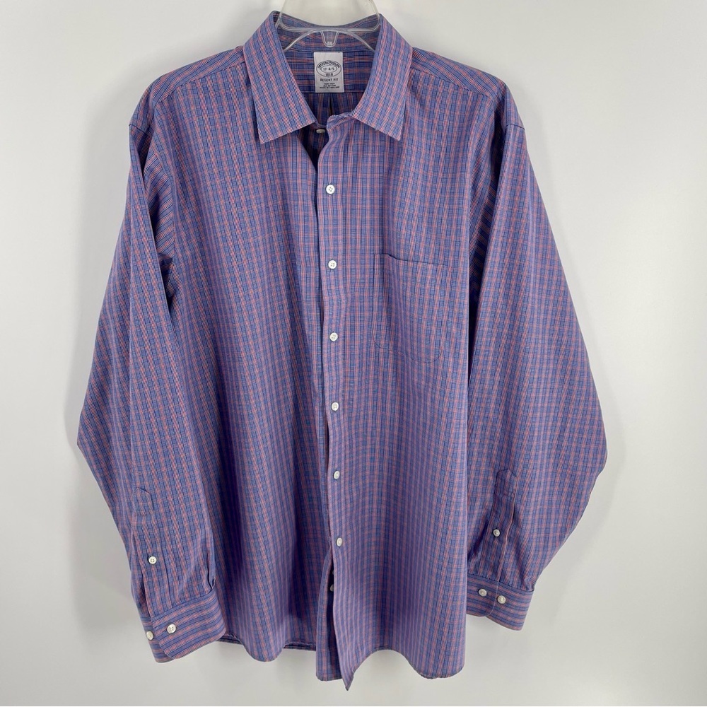 Brooks Brothers Casual Button Long Sleeve Red White Blue Plaid Cotton Shirt